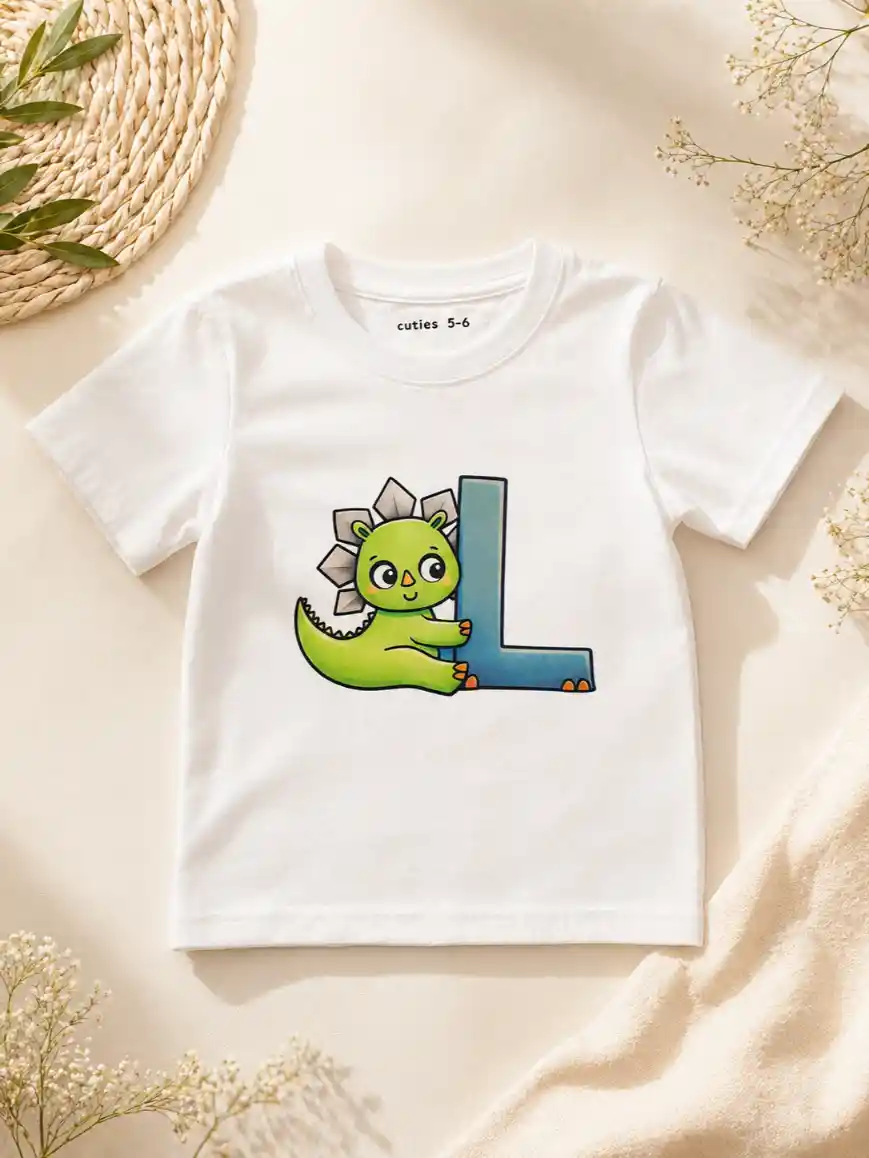 T-shirt Branca "Dino-Amigo & Letra L"