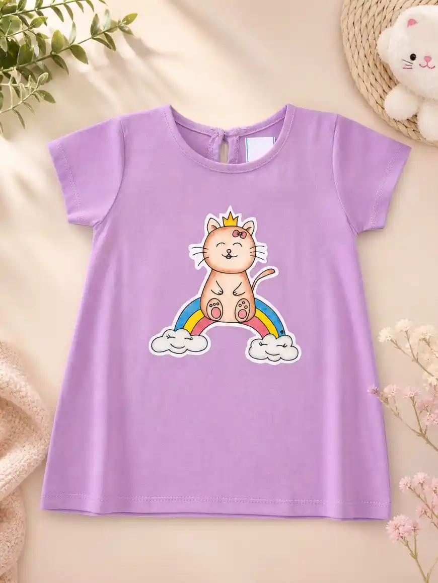 t shirt criança gato arco iris