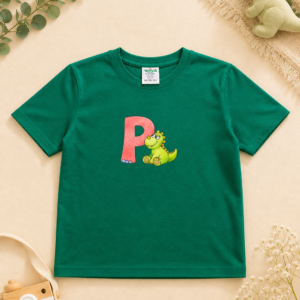 t shirt verde "dino amigo & letra p"