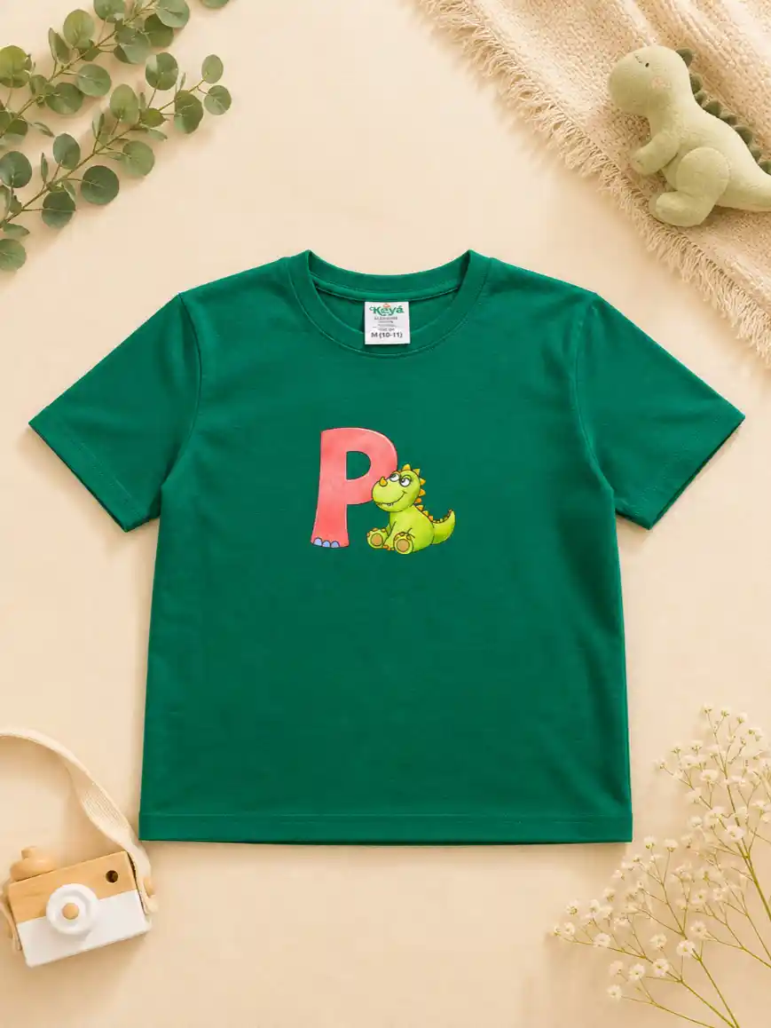 t shirt verde "dino amigo & letra p"