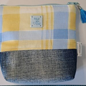 Necessaire Xadrez Amarelo e Azul