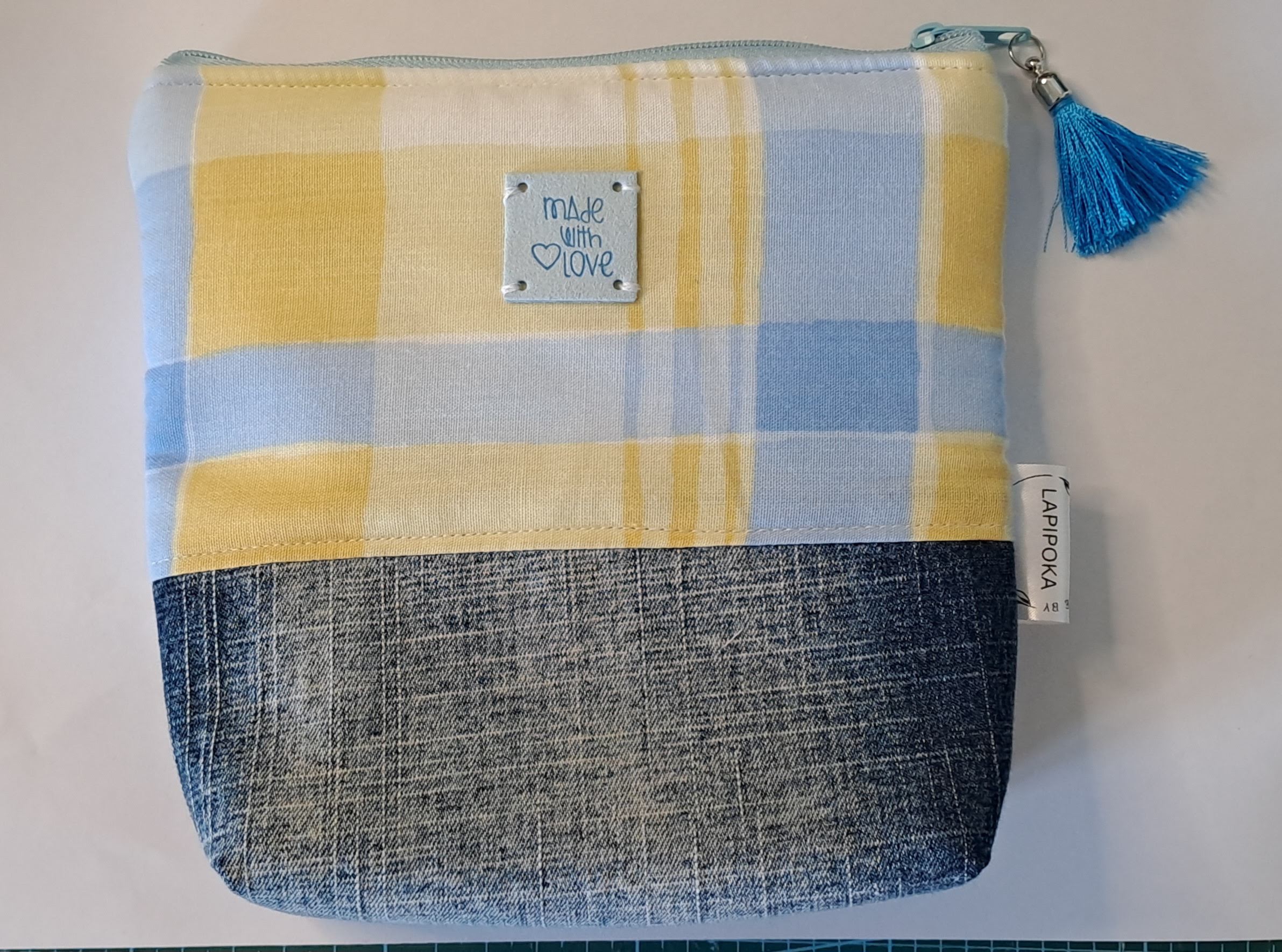 Necessaire Xadrez Amarelo e Azul